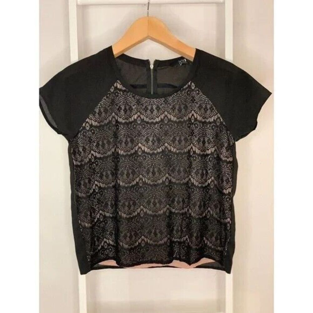 Forever 21 Shirt Womens Small Black Lace Short Sleeve Cap Sleeve Romantic Goth